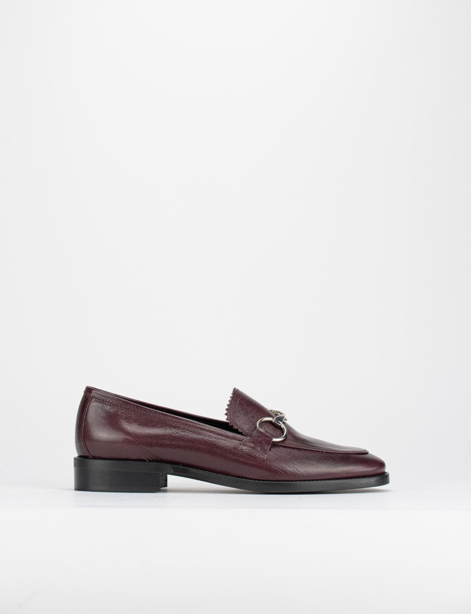 Mocasines tacón 3 cm burdeos cuero