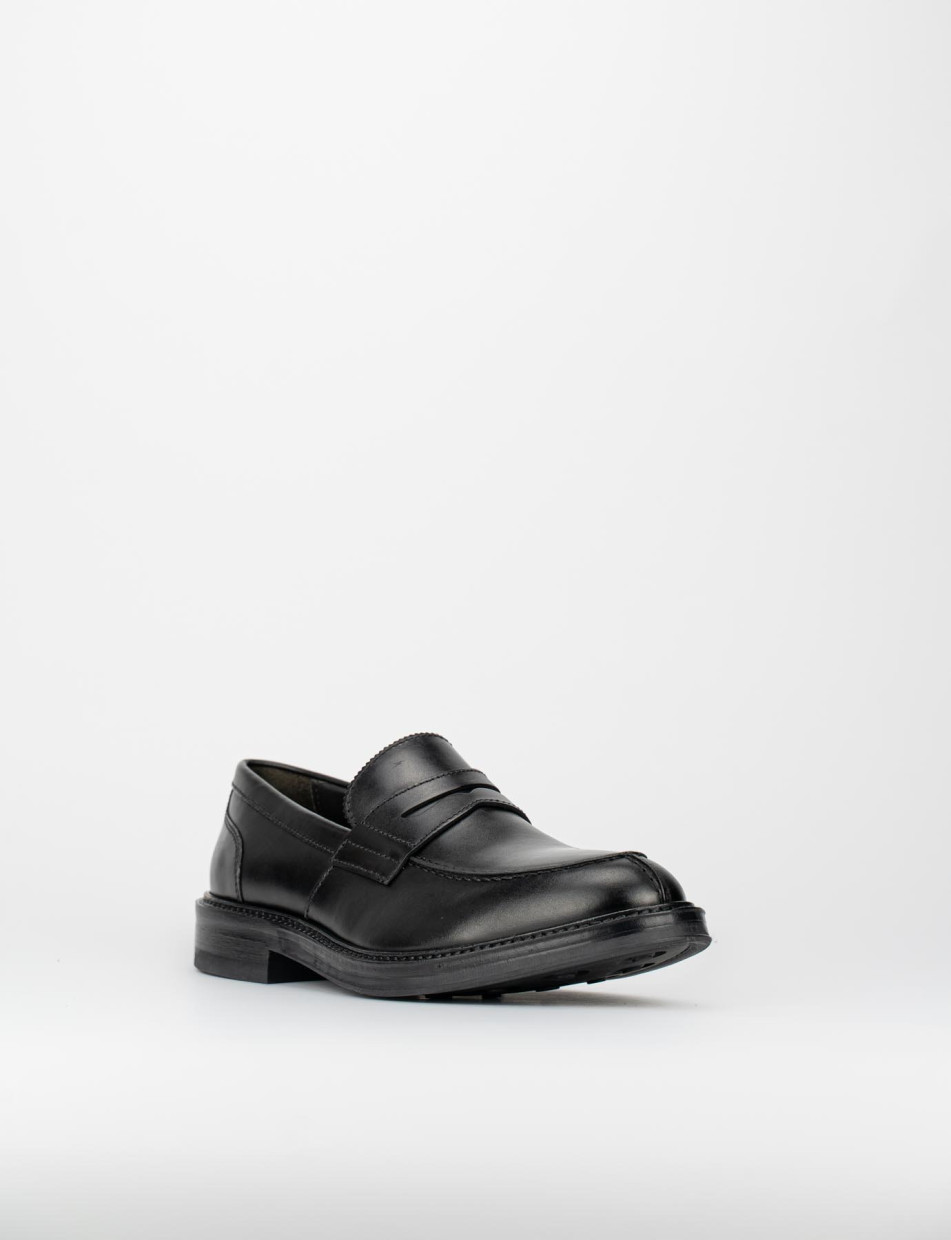Mocasines tacón 1 cm negro cuero