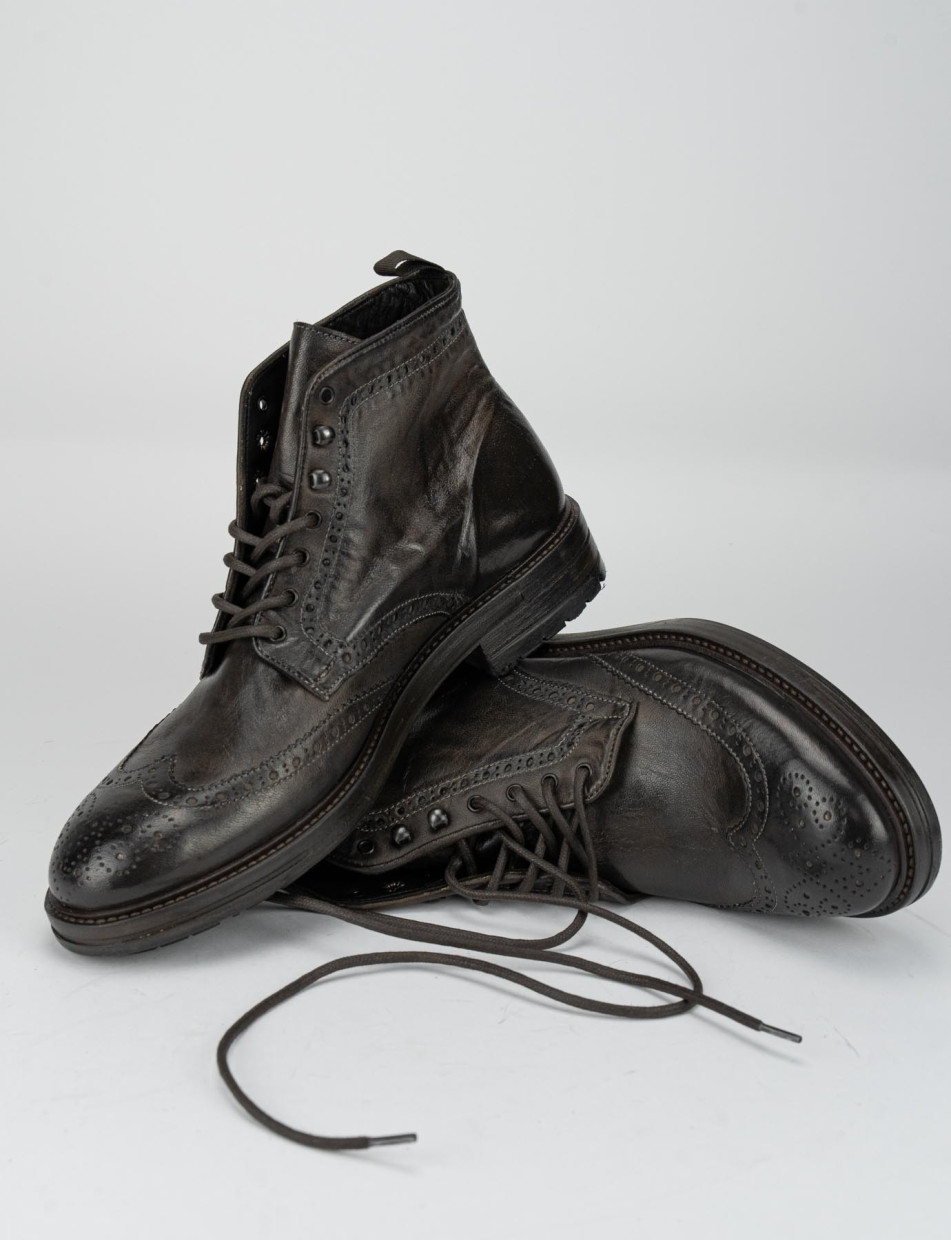 Botas militares tacón 1 cm marrón oscuro cuero