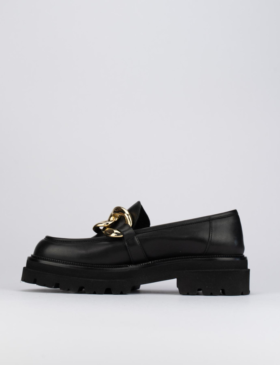 Mocasines tacón 1 cm negro cuero