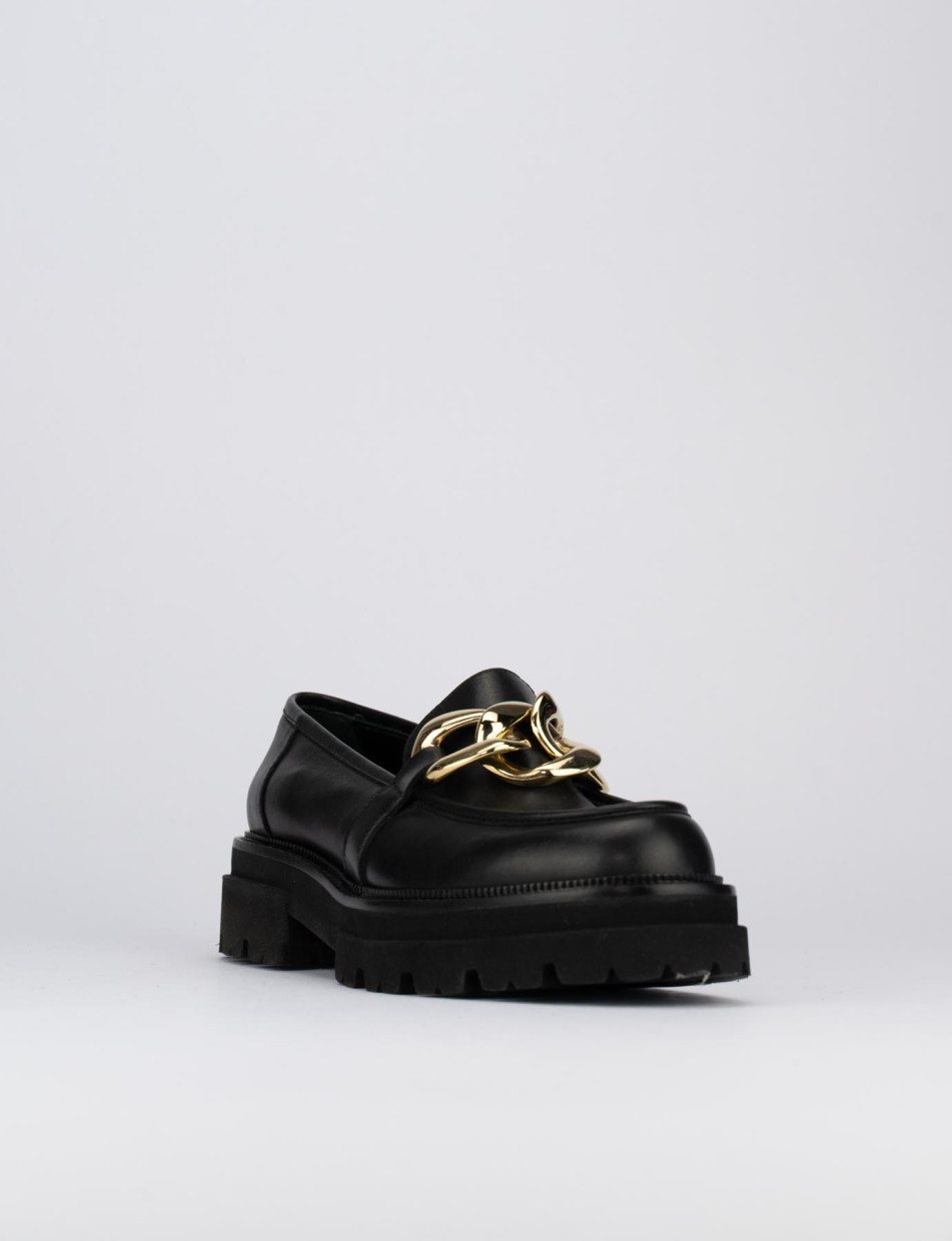 Mocasines tacón 1 cm negro cuero
