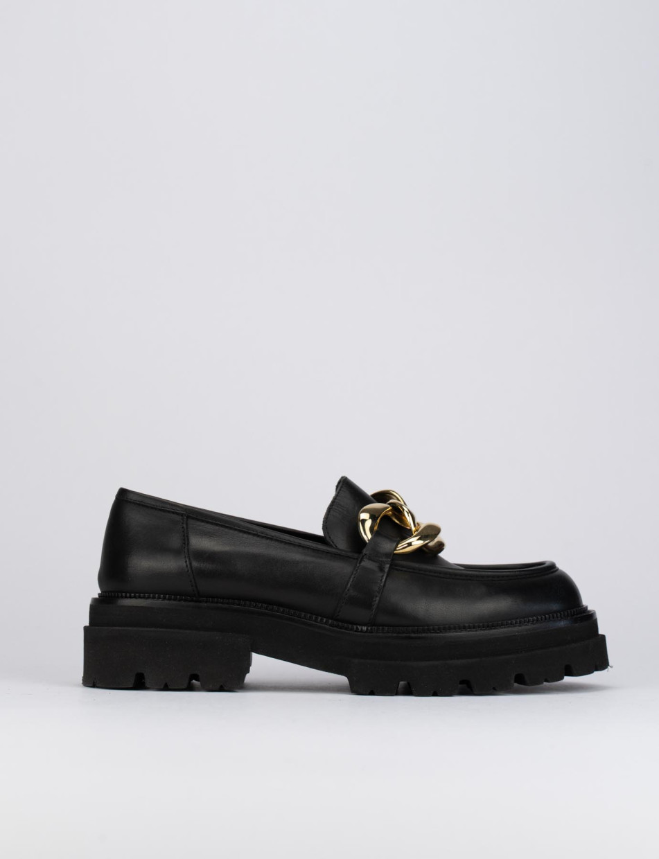 Mocasines tacón 1 cm negro cuero