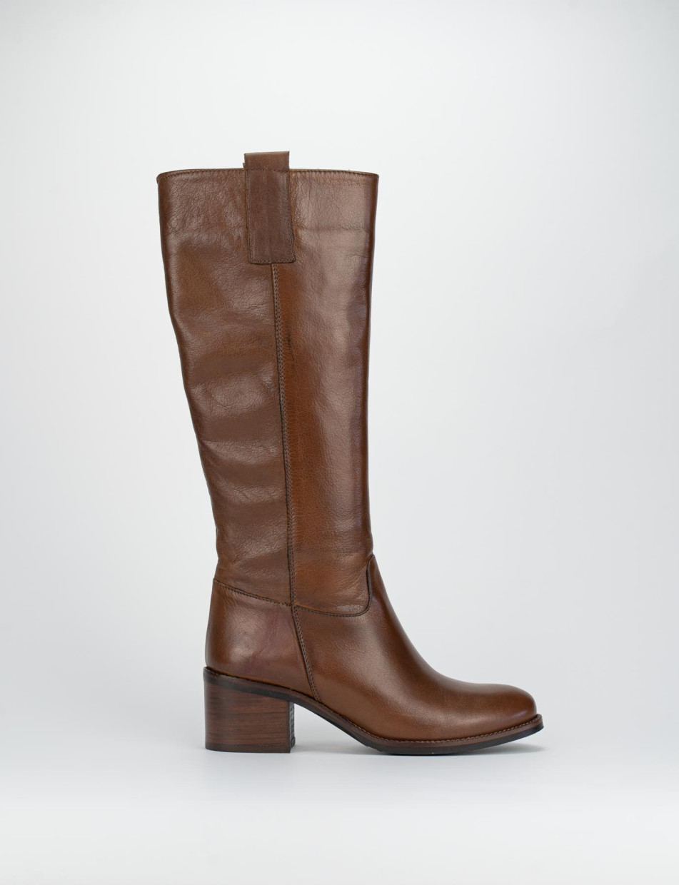 Botas de tacón alto tacón 5 cm marrón cuero