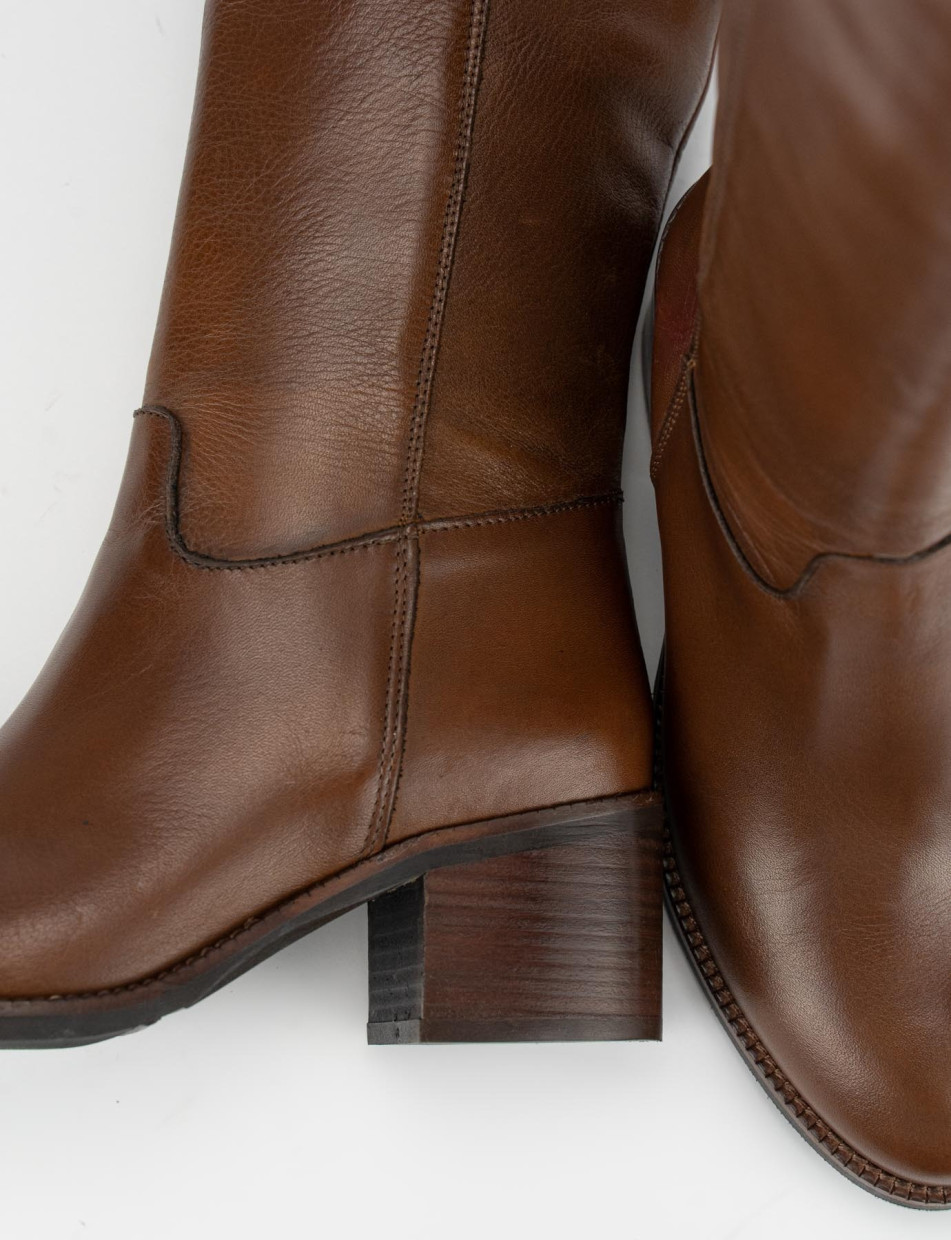 Botas de tacón alto tacón 5 cm marrón cuero