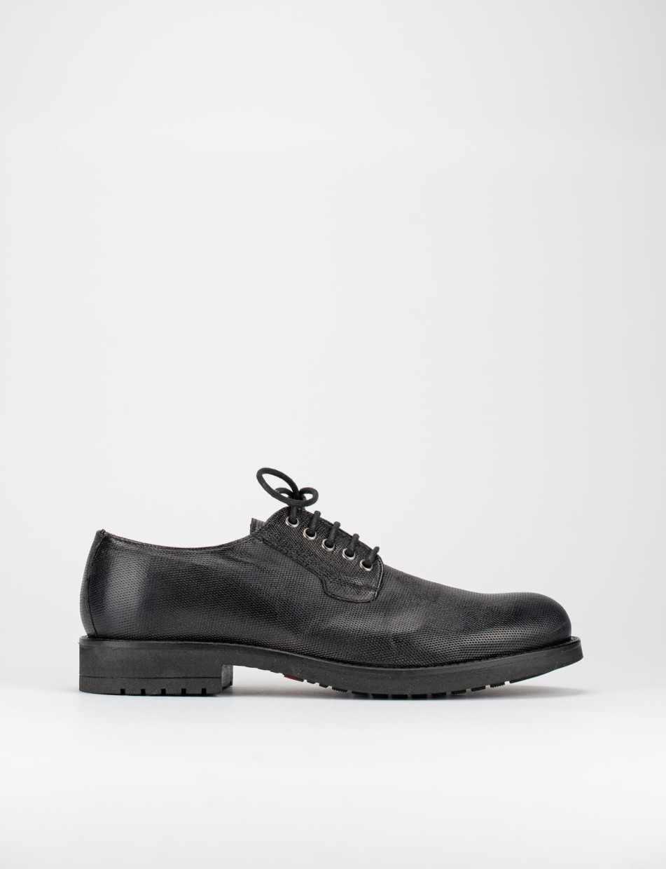 Zapatos de cordones tacón 1 cm negro cuero