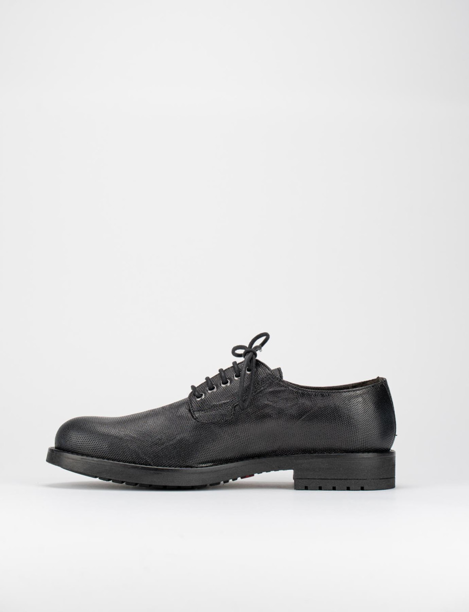 Zapatos de cordones tacón 1 cm negro cuero