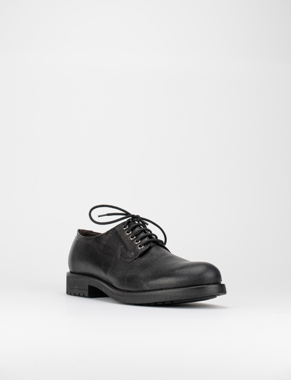 Zapatos de cordones tacón 1 cm negro cuero