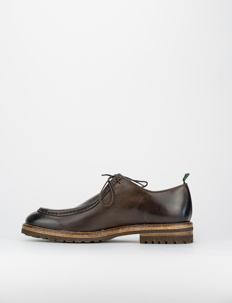 Zapatos de cordones tacón 2 cm marrón oscuro cuero