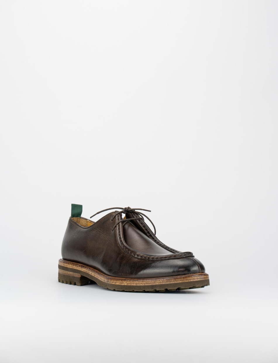 Zapatos de cordones tacón 2 cm marrón oscuro cuero