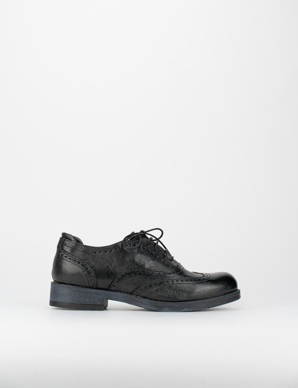 Zapatos de cordones tacón 1 cm negro cuero