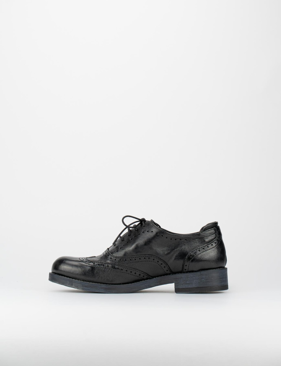 Zapatos de cordones tacón 1 cm negro cuero