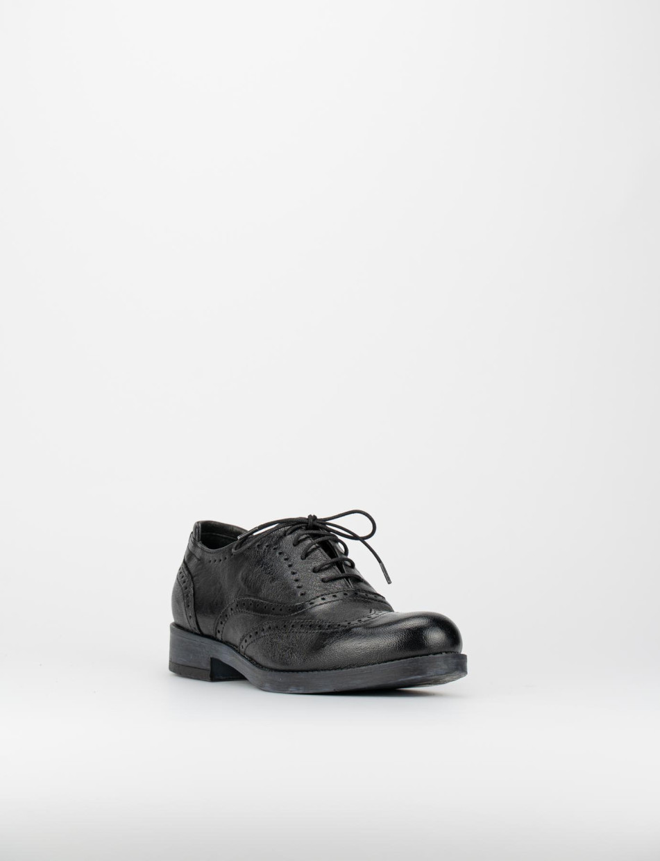 Zapatos de cordones tacón 1 cm negro cuero