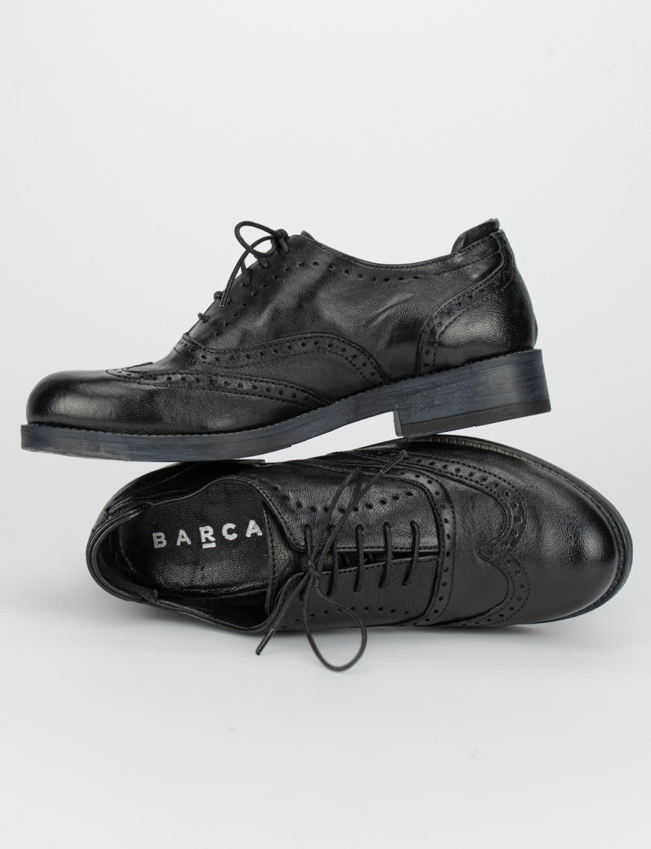 Zapatos de cordones tacón 1 cm negro cuero