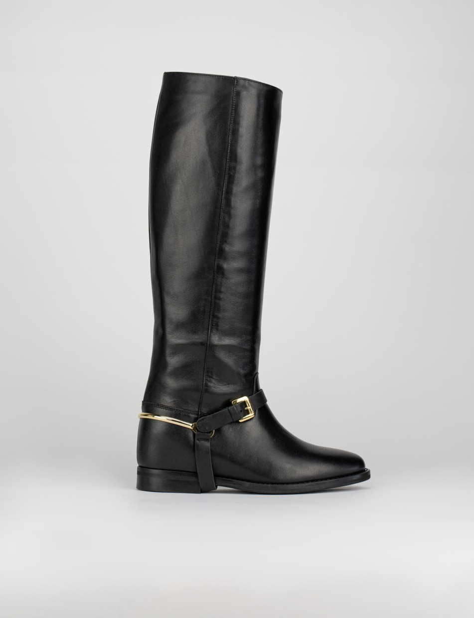 Botas de tacón bajo tacón 3 cm negro cuero
