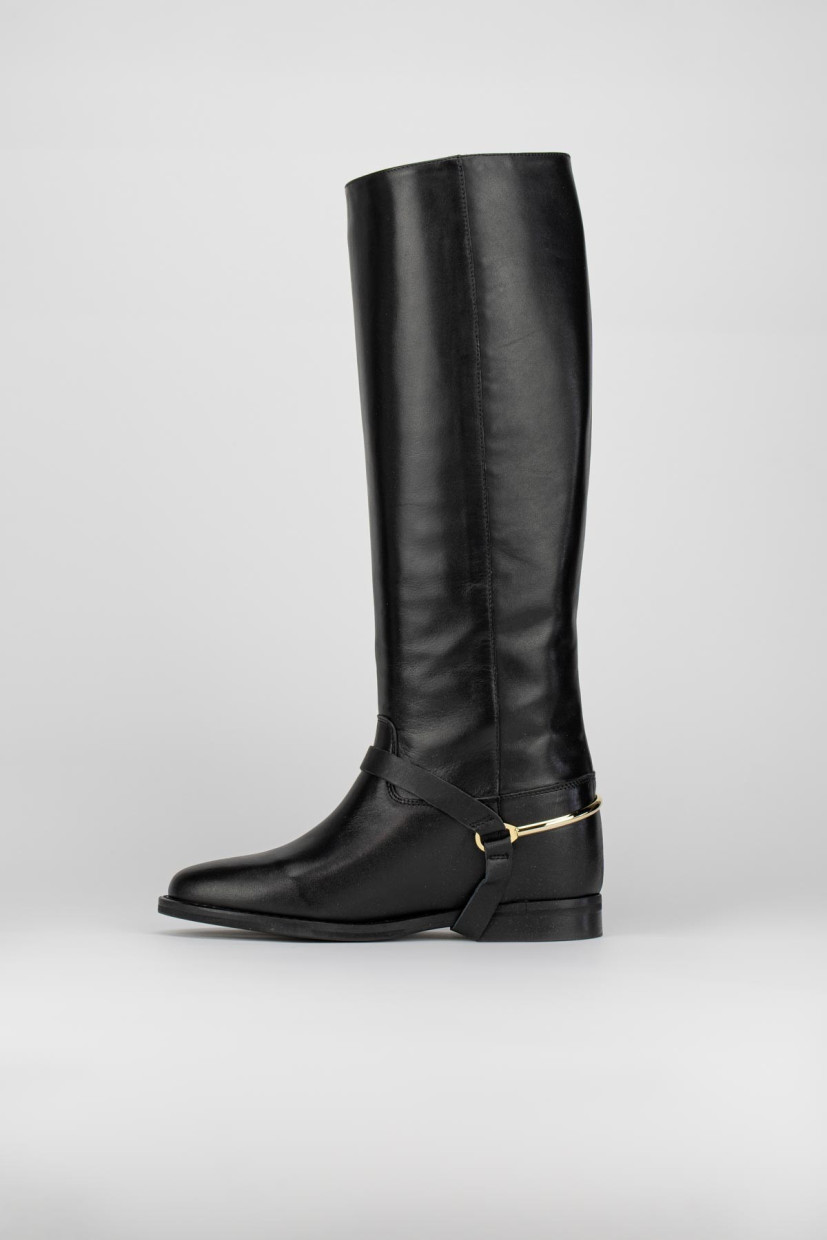 Botas de tacón bajo tacón 3 cm negro cuero