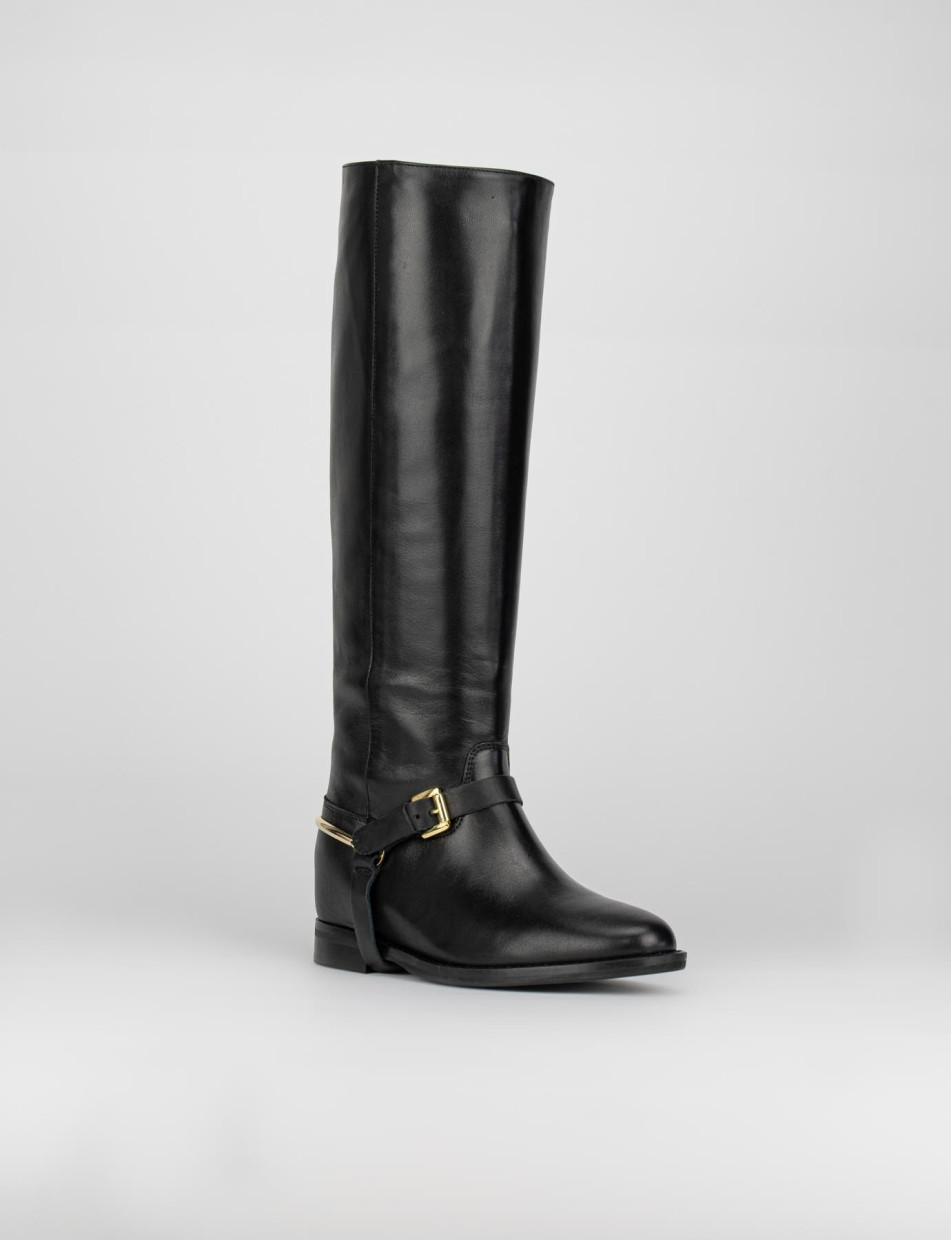 Botas de tacón bajo tacón 3 cm negro cuero