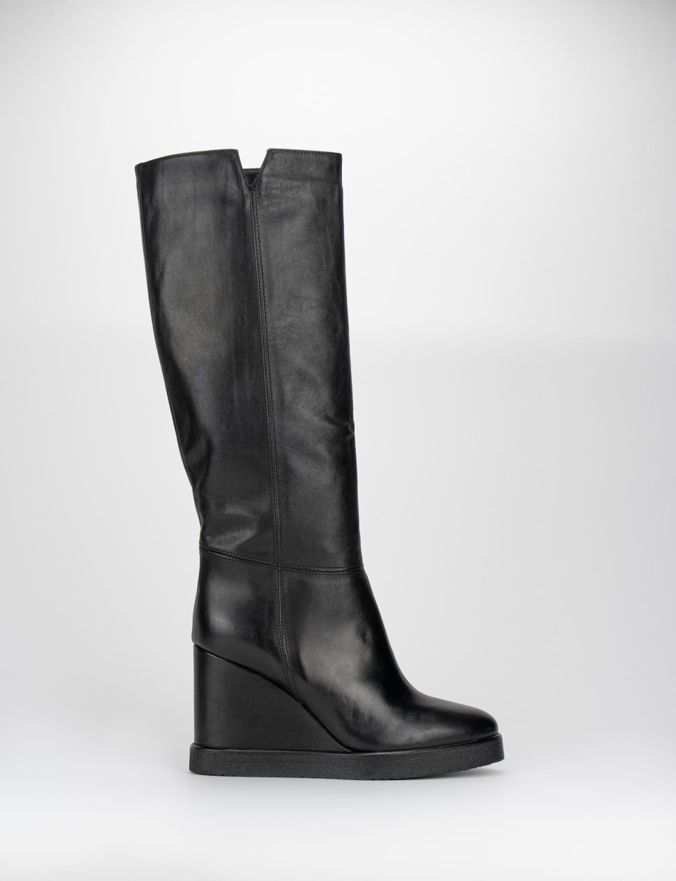 Botas de tacón alto tacón 10 cm negro cuero