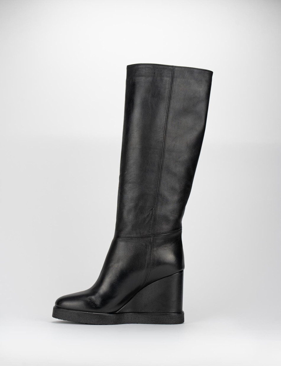 Botas de tacón alto tacón 10 cm negro cuero