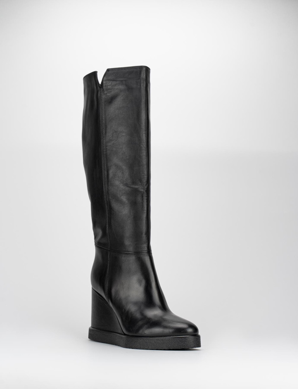 Botas de tacón alto tacón 10 cm negro cuero