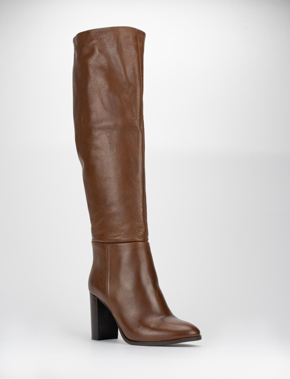 Botas de tacón alto tacón 8 cm marrón cuero