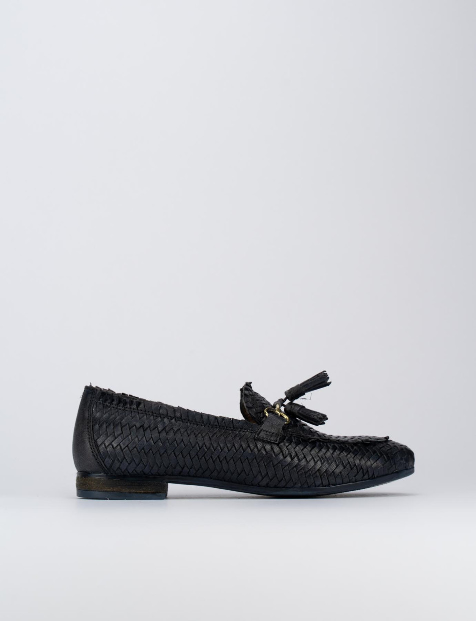 Mocasines tacón 1 cm azul cuero