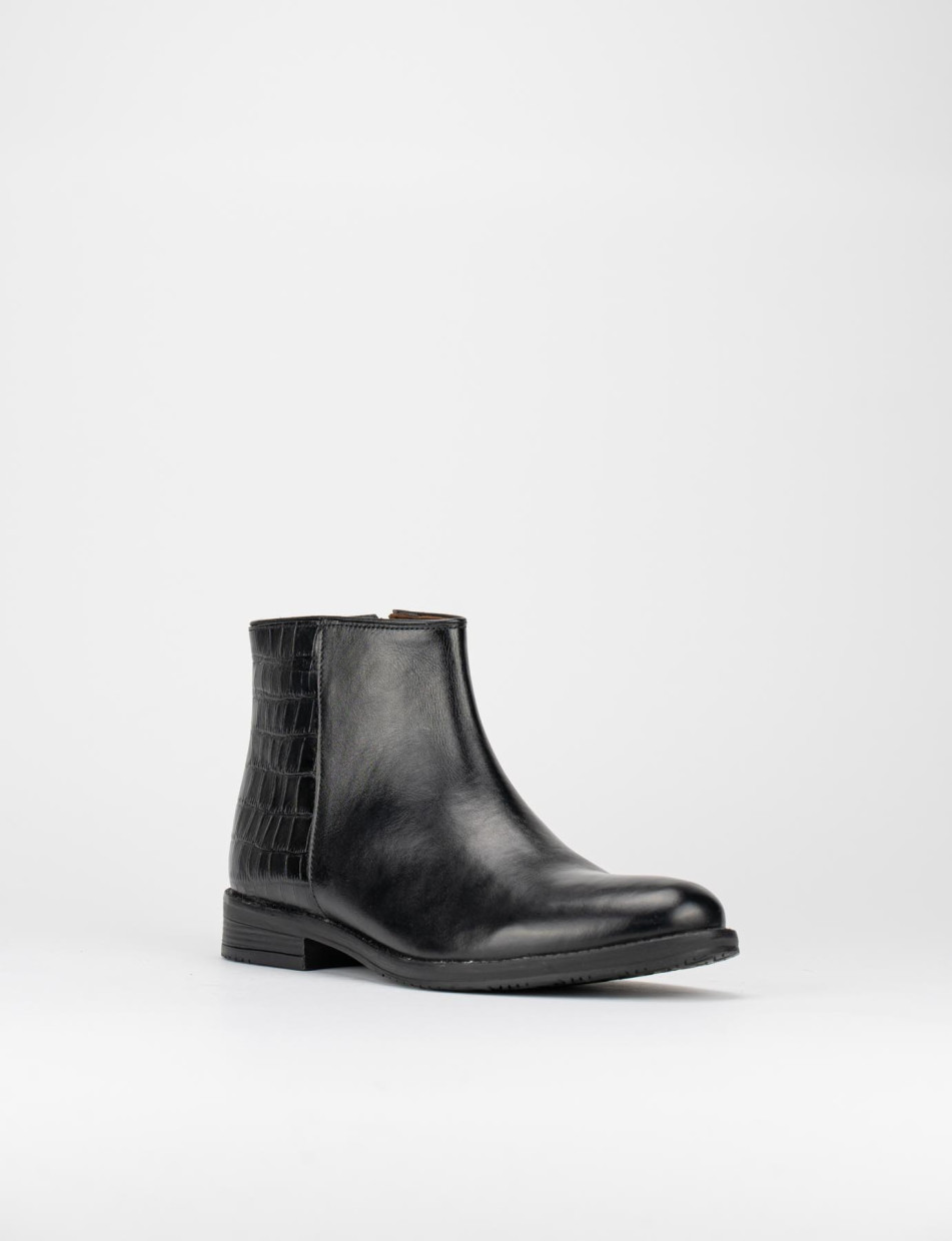 Botines de tacón bajo tacón 3 cm negro cuero