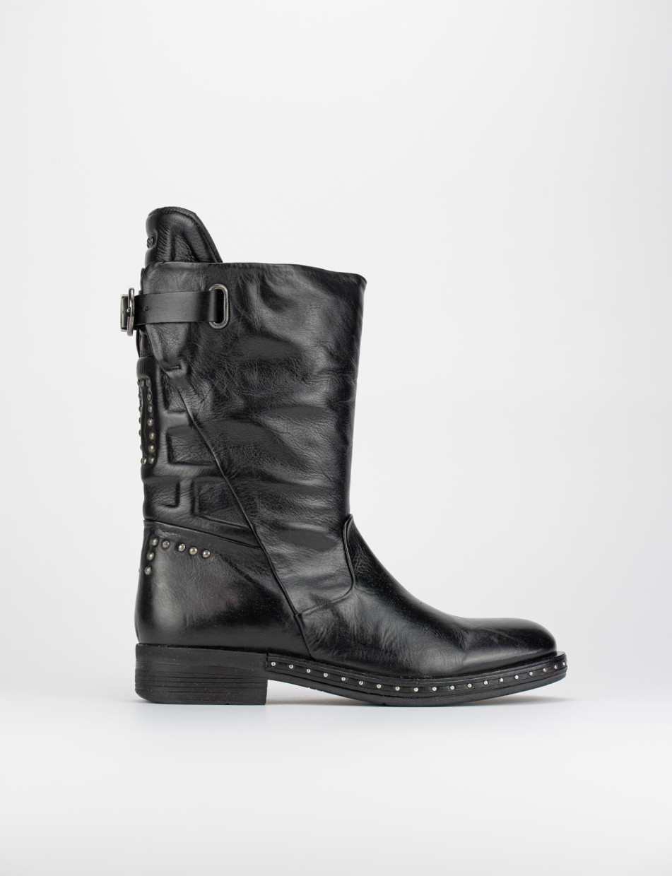 Botines de tacón bajo tacón 2 cm negro cuero