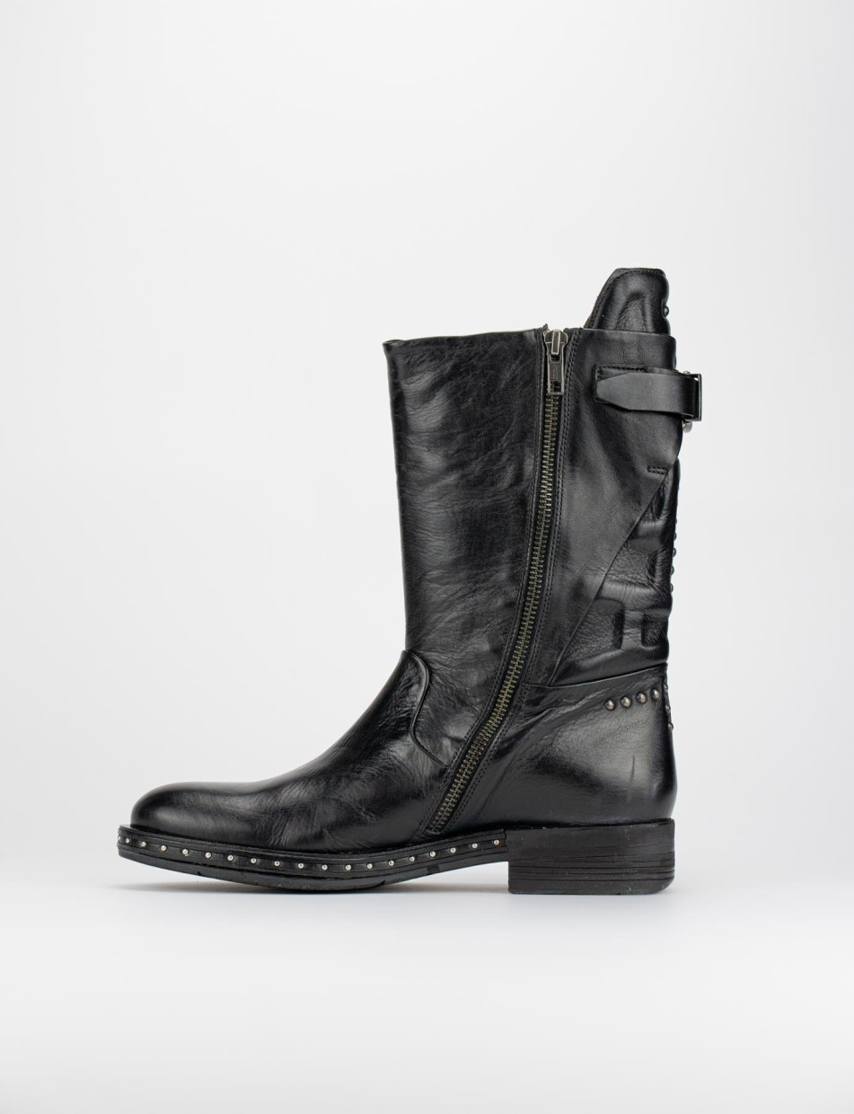 Botines de tacón bajo tacón 2 cm negro cuero