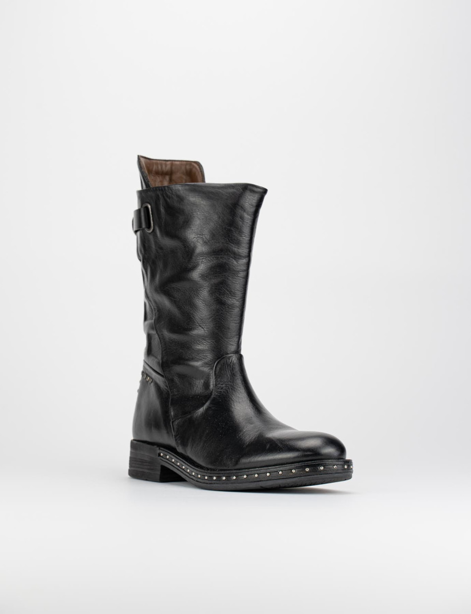 Botines de tacón bajo tacón 2 cm negro cuero