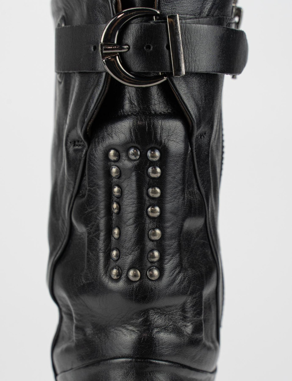 Botines de tacón bajo tacón 2 cm negro cuero