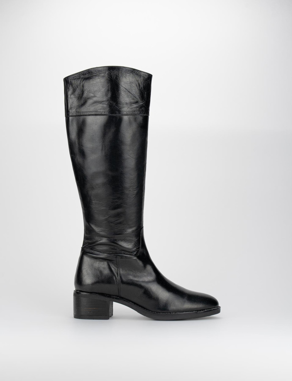 Botas de tacón alto tacón 5 cm negro cuero