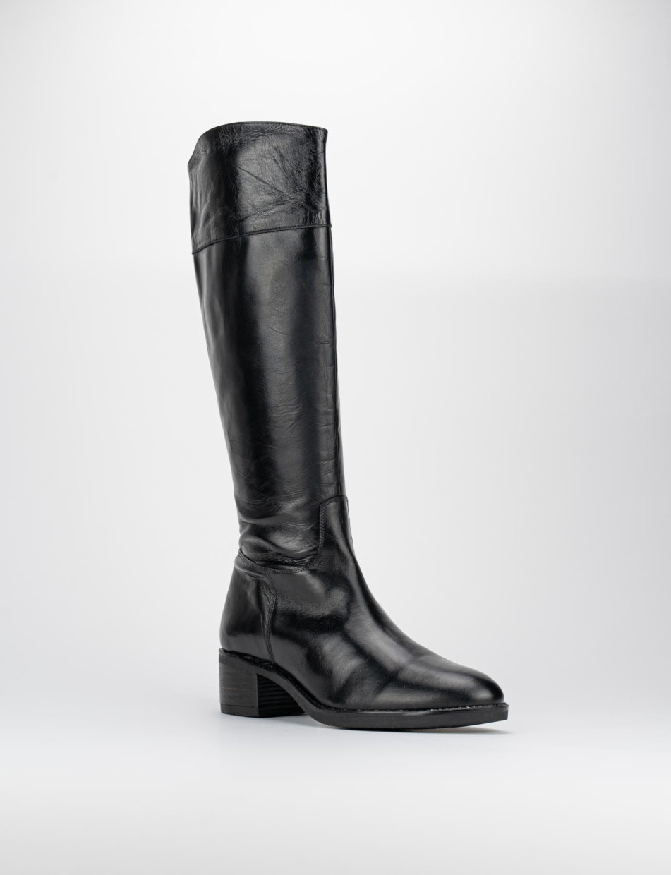 Botas de tacón alto tacón 5 cm negro cuero