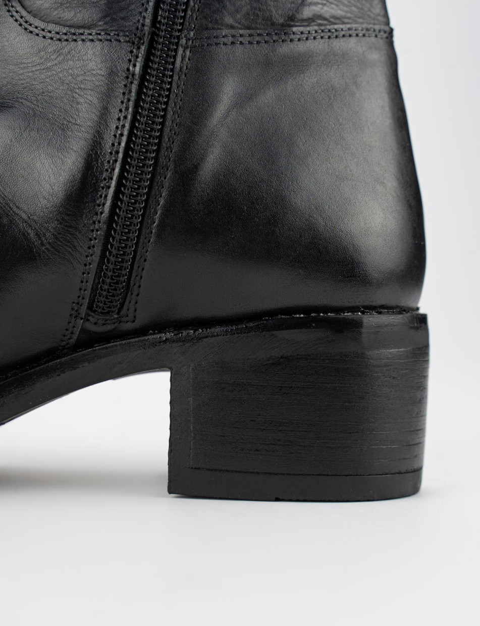 Botas de tacón alto tacón 5 cm negro cuero
