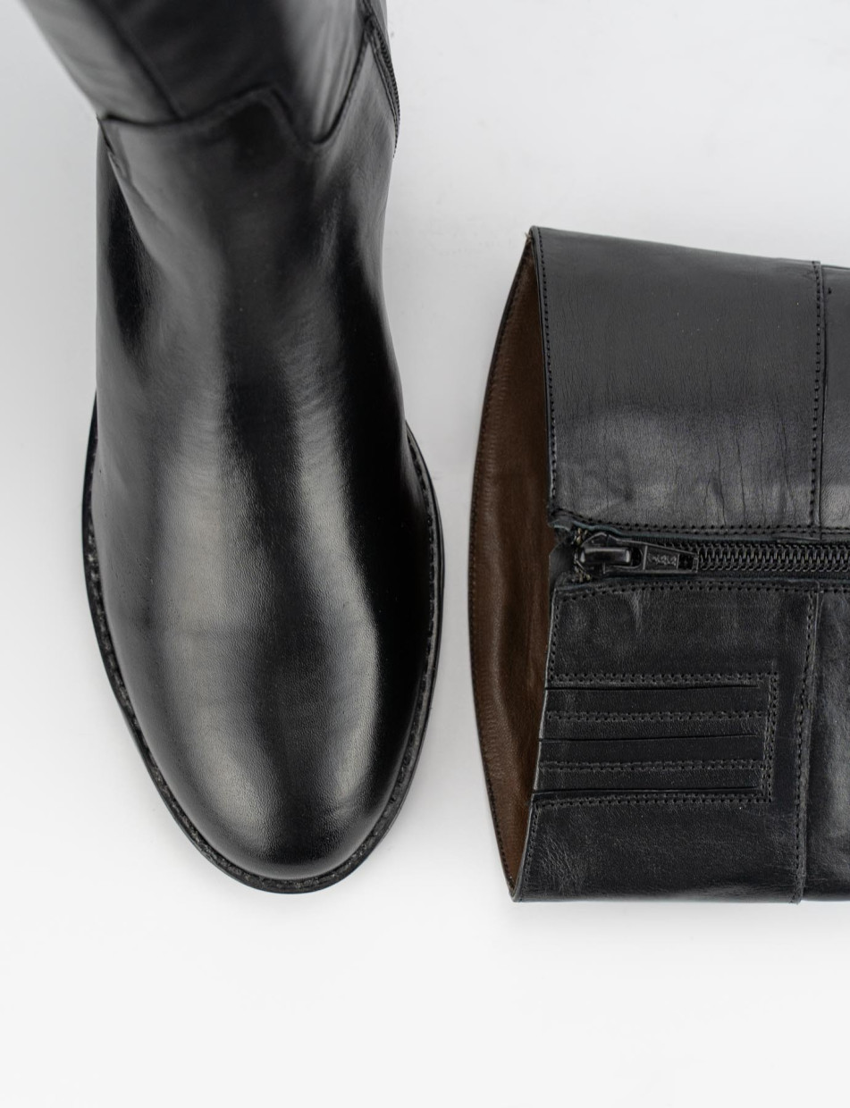 Botas de tacón alto tacón 5 cm negro cuero