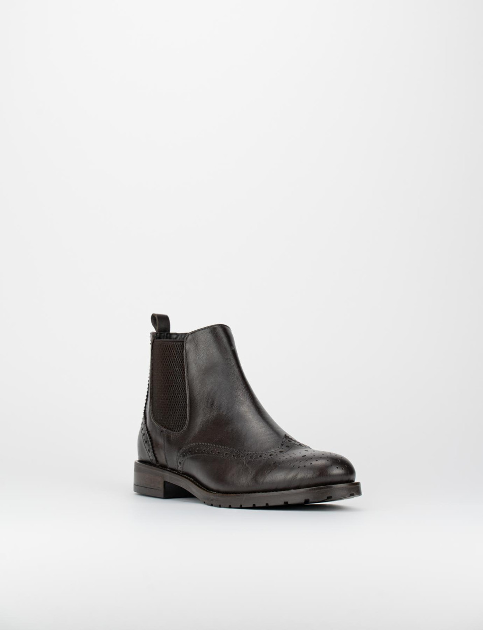 Botines de tacón bajo tacón 2 cm marrón oscuro cuero