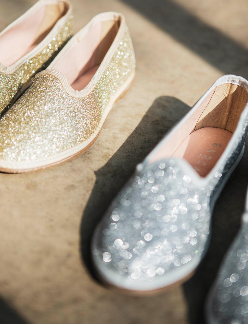 Bailarinas tacón 1 cm plata glitter
