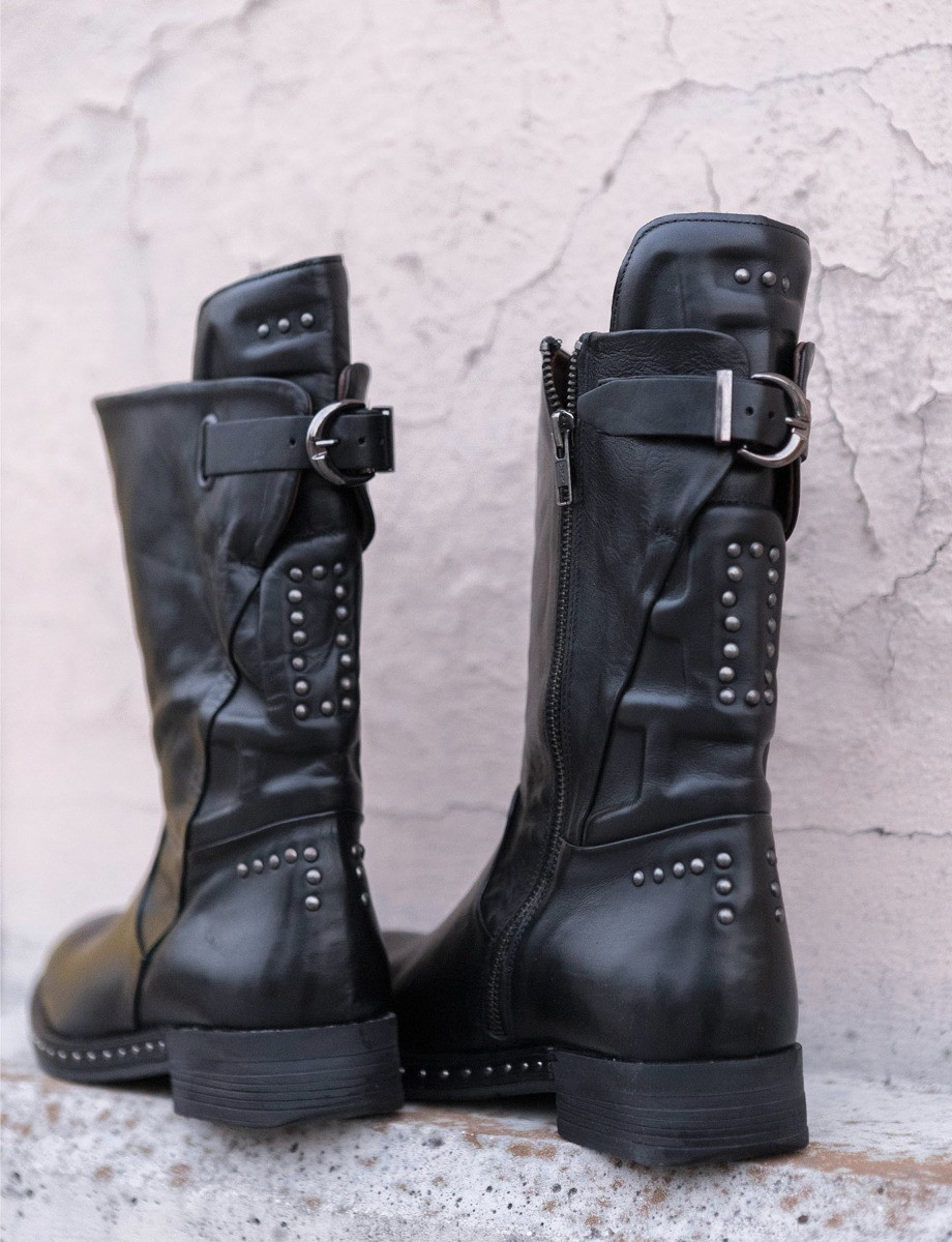 Botines de tacón bajo tacón 2 cm negro cuero
