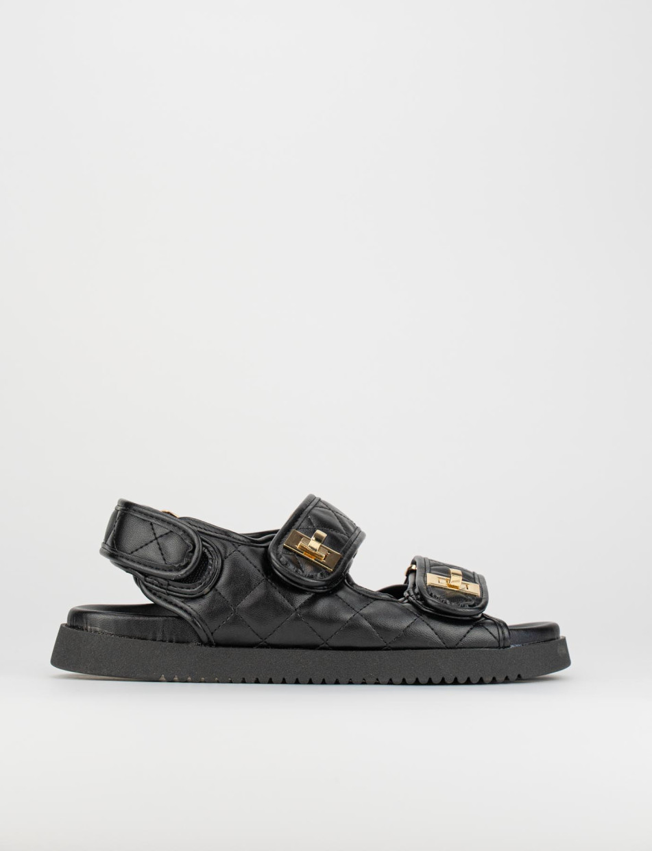 Sandalias de tacón bajo tacón 1 cm negro cuero