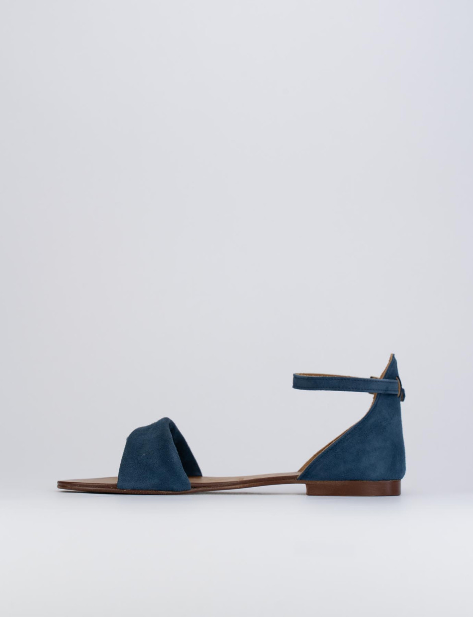 Sandalias de tacón bajo tacón 1 cm azul ante