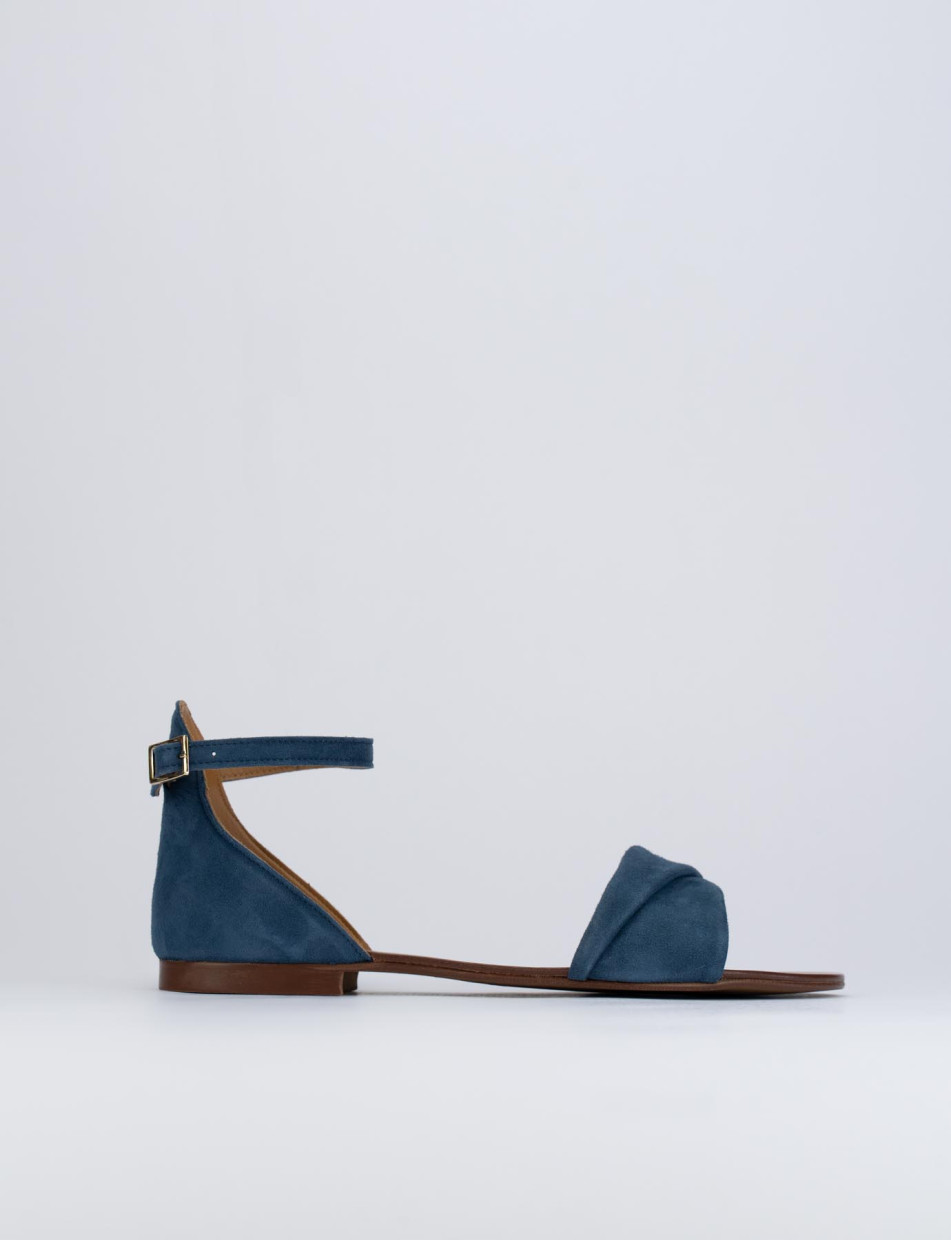 Sandalias de tacón bajo tacón 1 cm azul ante