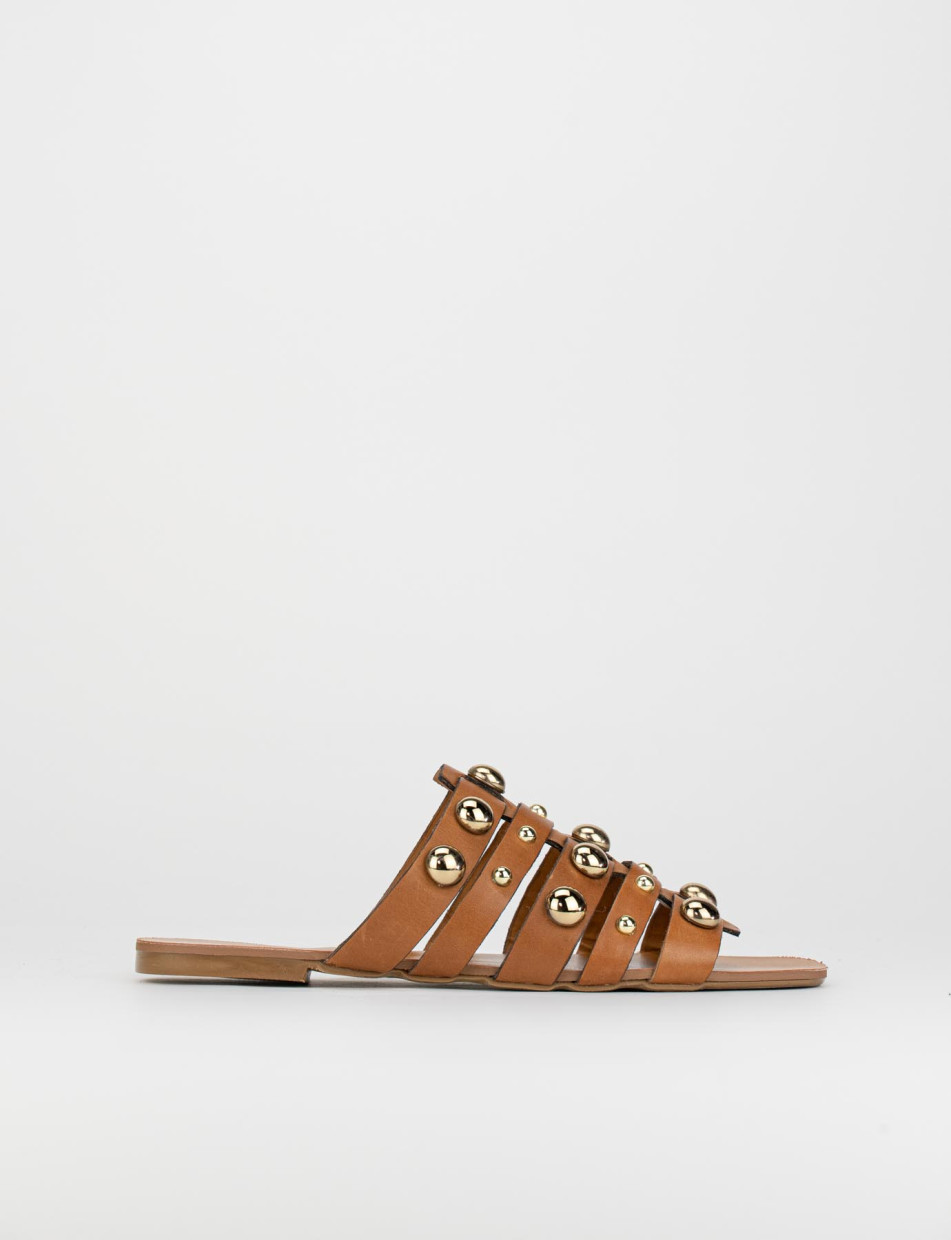 Mules tacón 1 cm marrón cuero