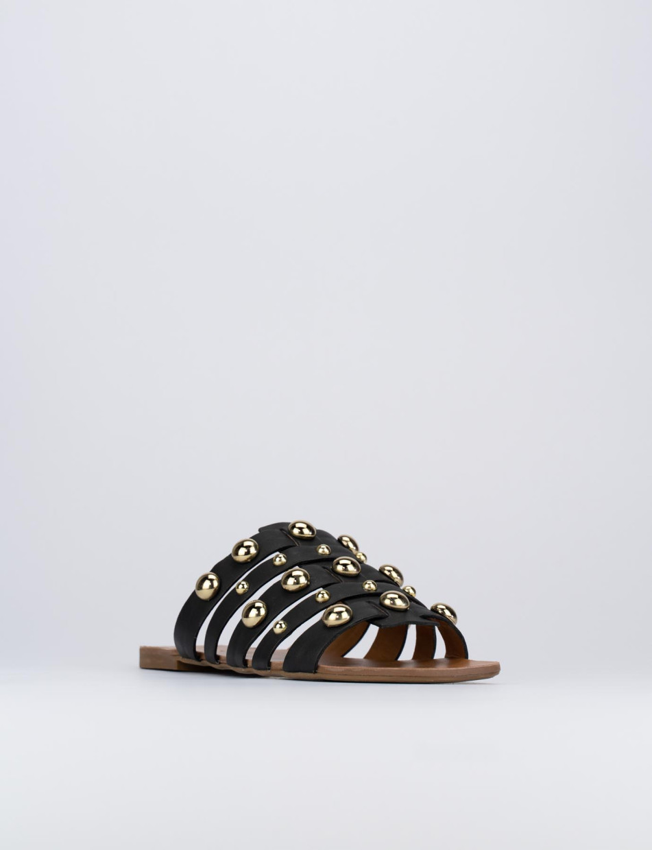 Mules tacón 1 cm negro cuero