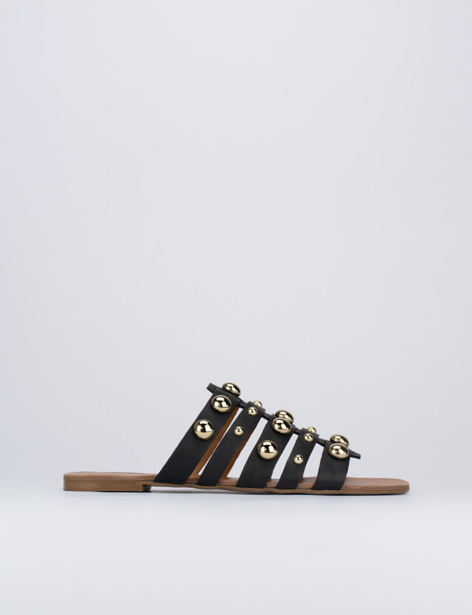 Mules tacón 1 cm negro cuero