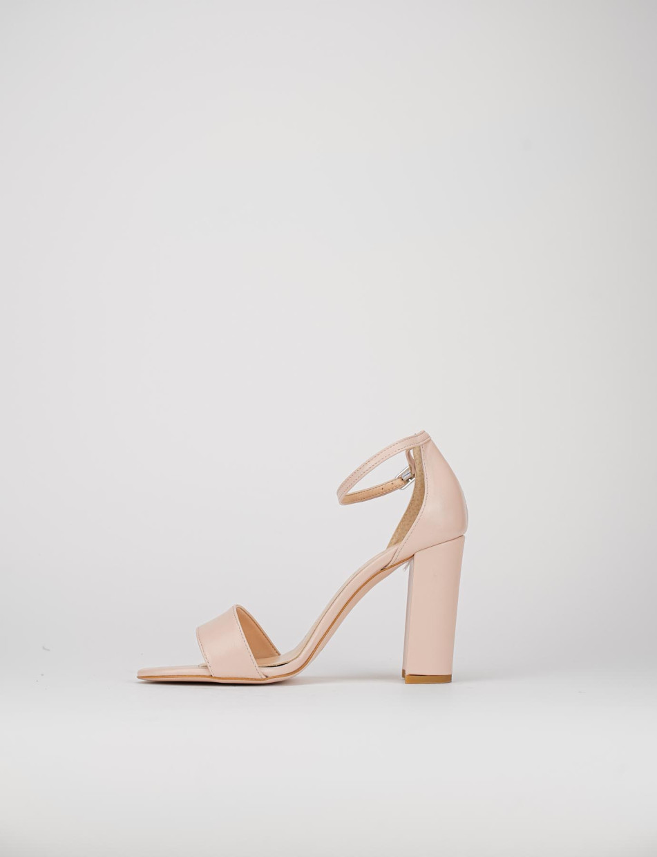 Sandalias de tacón alto tacón 9 cm rosa cuero