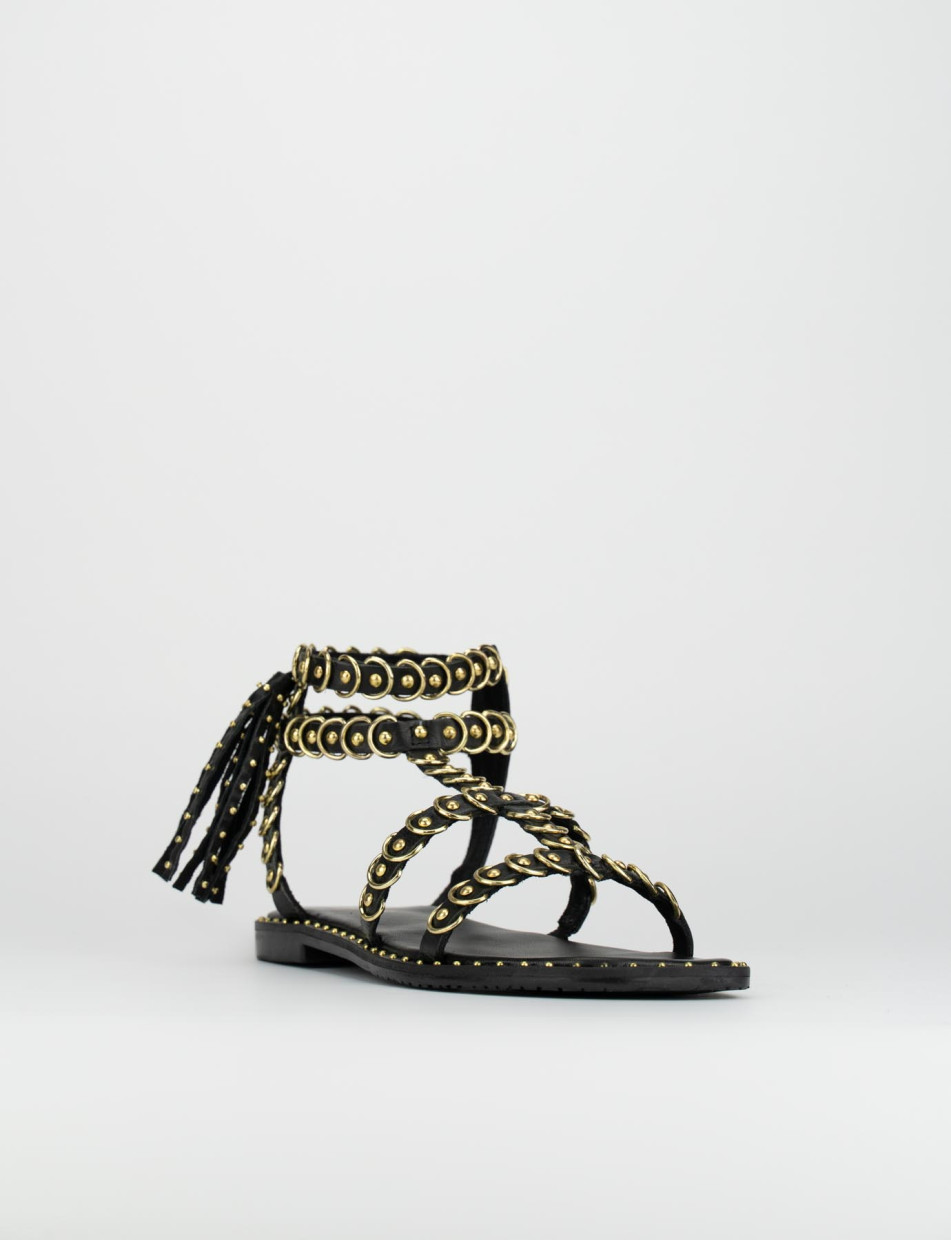 Low heel sandals heel 1 cm black leather