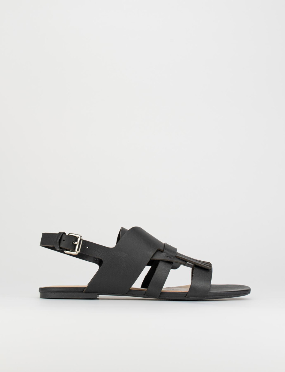 Low heel sandals heel 1 cm black leather