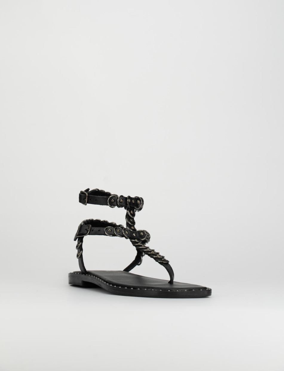 Flip flops heel 1 cm black leather