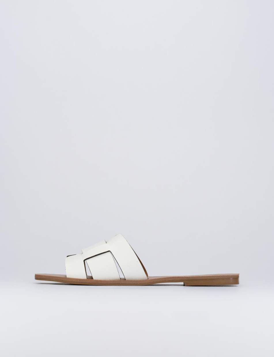 Mules tacón 1 cm blanco cuero