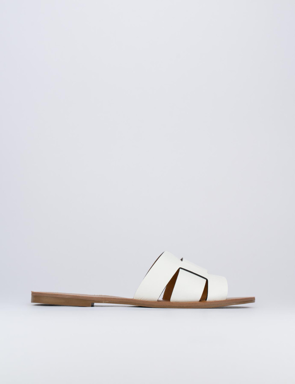 Mules tacón 1 cm blanco cuero