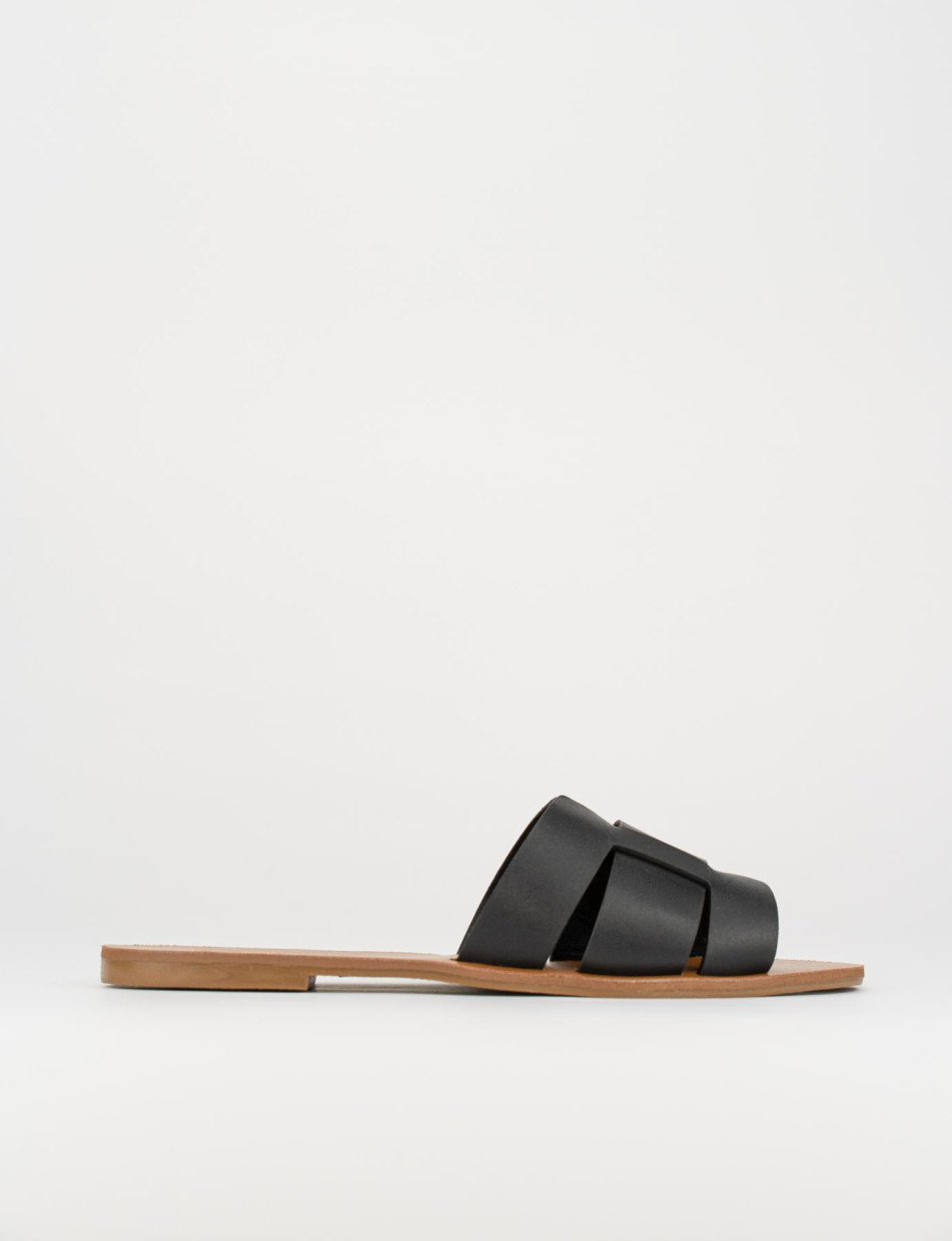Mules tacón 1 cm negro cuero